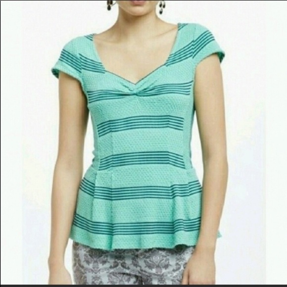 Anthropologie green and blue peplum top size S - Picture 1 of 5